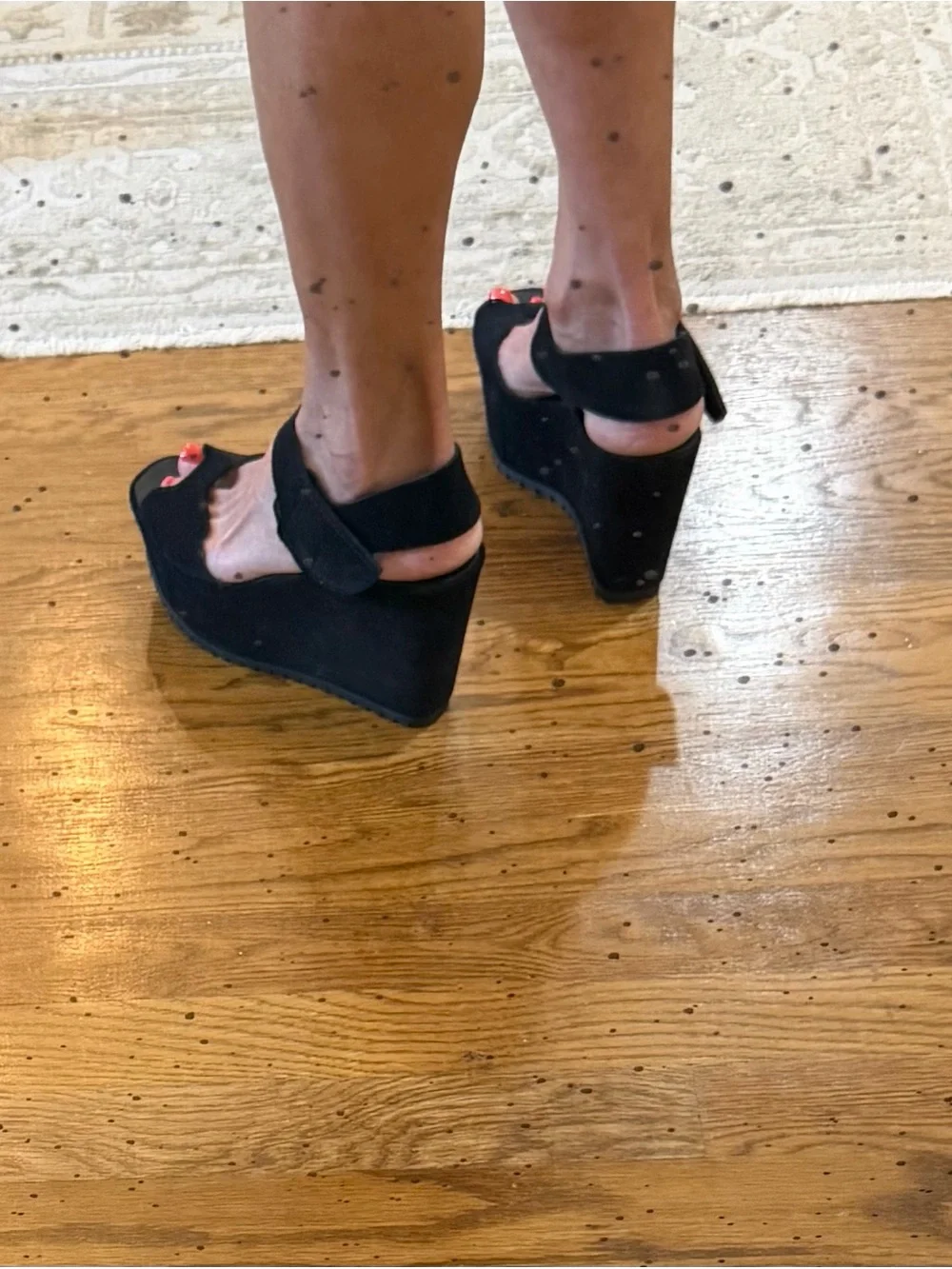 Pedro Garcia Black Suede Platform Wedge Sandals